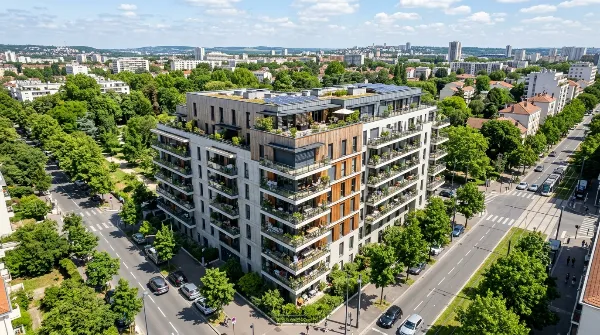 Façade d'un immeuble en copropriété, symbolisant l'habitat collectif et les diagnostics techniques.