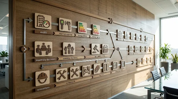 Représentation visuelle de la planification des travaux et des étapes d'un DTG sur une ligne de temps pour une copropriété.