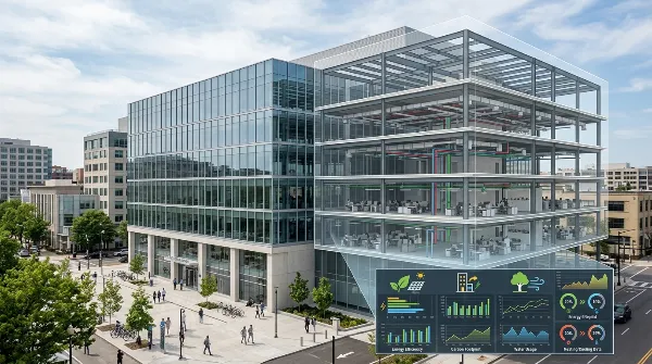 Schéma montrant l'analyse énergétique d'un bâtiment et la planification des travaux de rénovation.